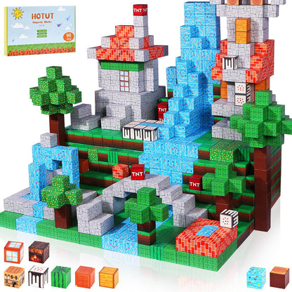 HOTUT Magnetic Building Blocks, 96 Pieces Magnetic Toy, Build Mine Magnetic World Set, Magnet Montessori Toy for Boys Girls