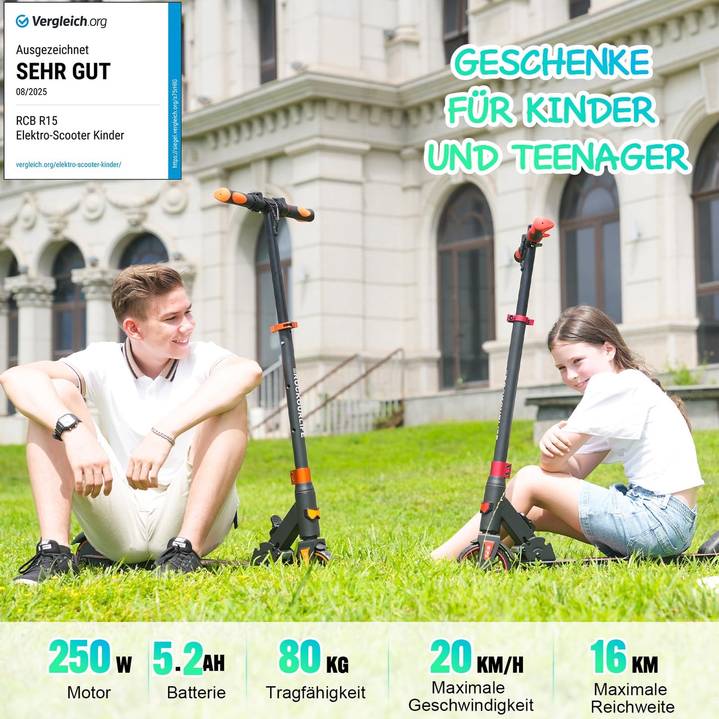 RCB TECH Electric Scooter for Kids (8-12-16 years) - Foldable e-Scooter - Max Range 16 KM - Max. 20 KM/H - Perfect gift for kids and teenagers.
