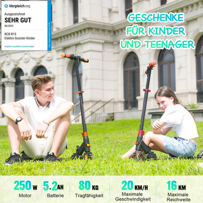 RCB TECH Electric Scooter for Kids (8-12-16 years) - Foldable e-Scooter - Max Range 16 KM - Max. 20 KM/H - Perfect gift for kids and teenagers.