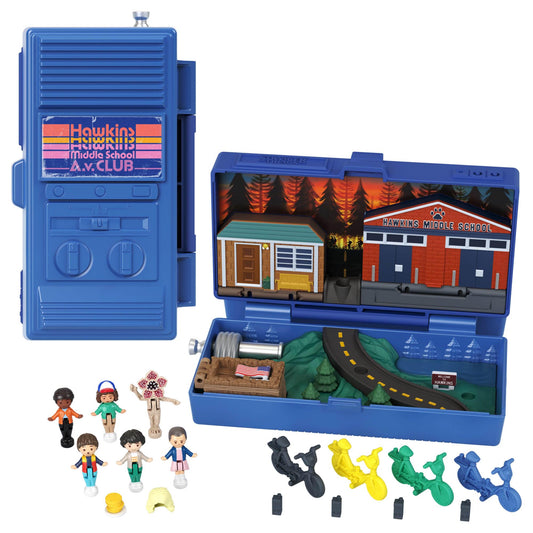 Polly Pocket Collector's Playset, Stranger Things Box with 6 Special Edition Figures and 10 Accessories, HWP22