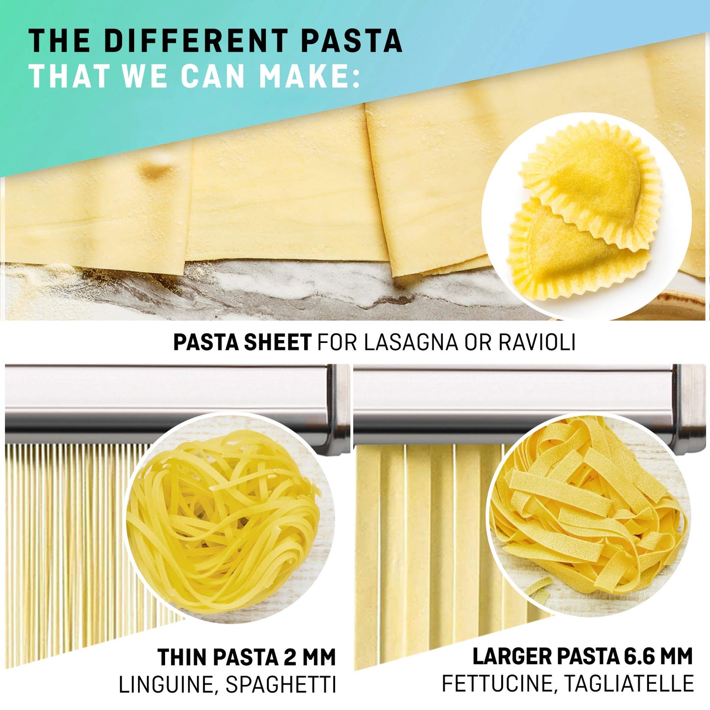 Manual pasta machine with dryer - Multi-Pasta Stainless Steel Rustproof Italian flat pasta machine 7-stage adjustable, sharp blade clamp - Fresh homemade noodles, spaghetti, lasagna