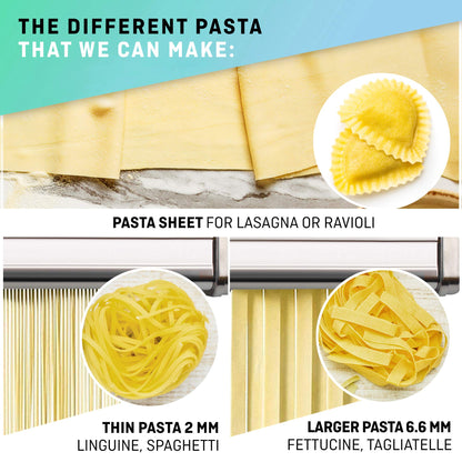 Manual pasta machine with dryer - Multi-Pasta Stainless Steel Rustproof Italian flat pasta machine 7-stage adjustable, sharp blade clamp - Fresh homemade noodles, spaghetti, lasagna