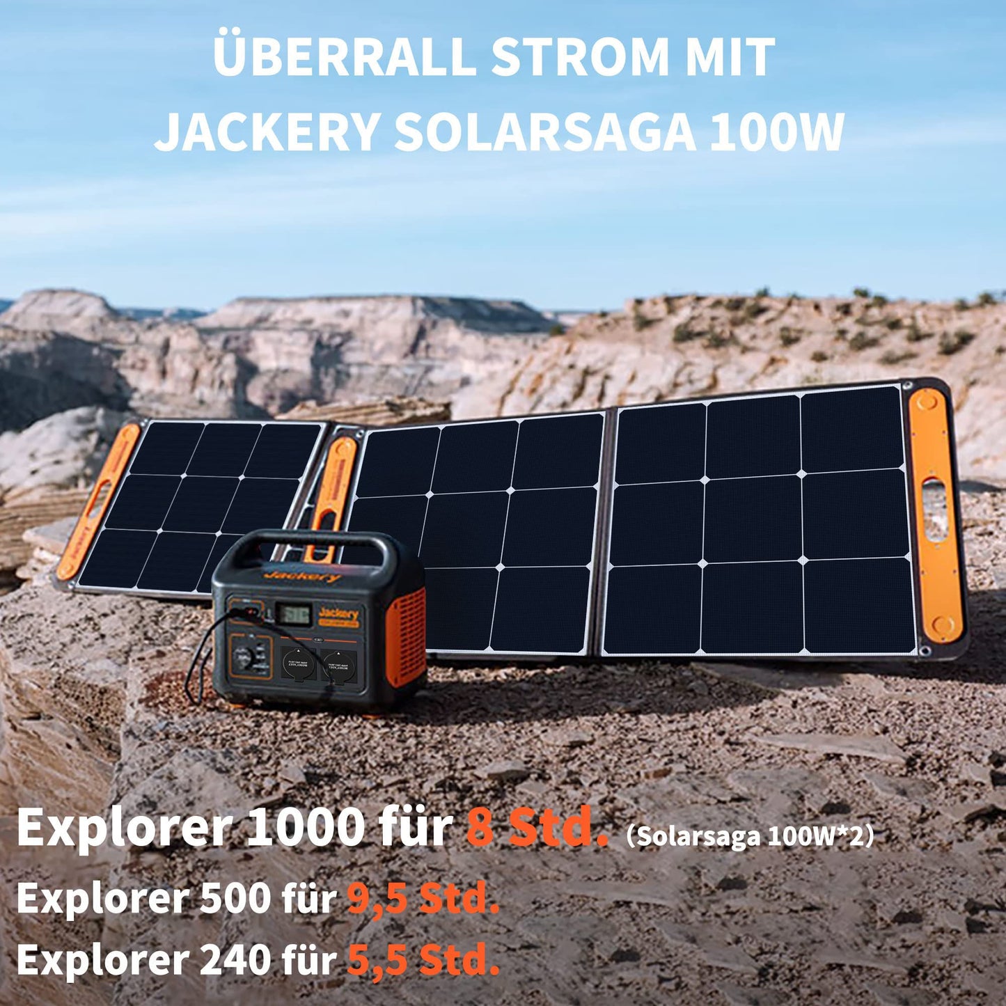 Jackery SolarSaga 100 foldable solar panel for Explorer 500/1000 Pro/1500 Pro - solar charger with 2 x USB port - 100W outdoor solar generator for camping and garden.