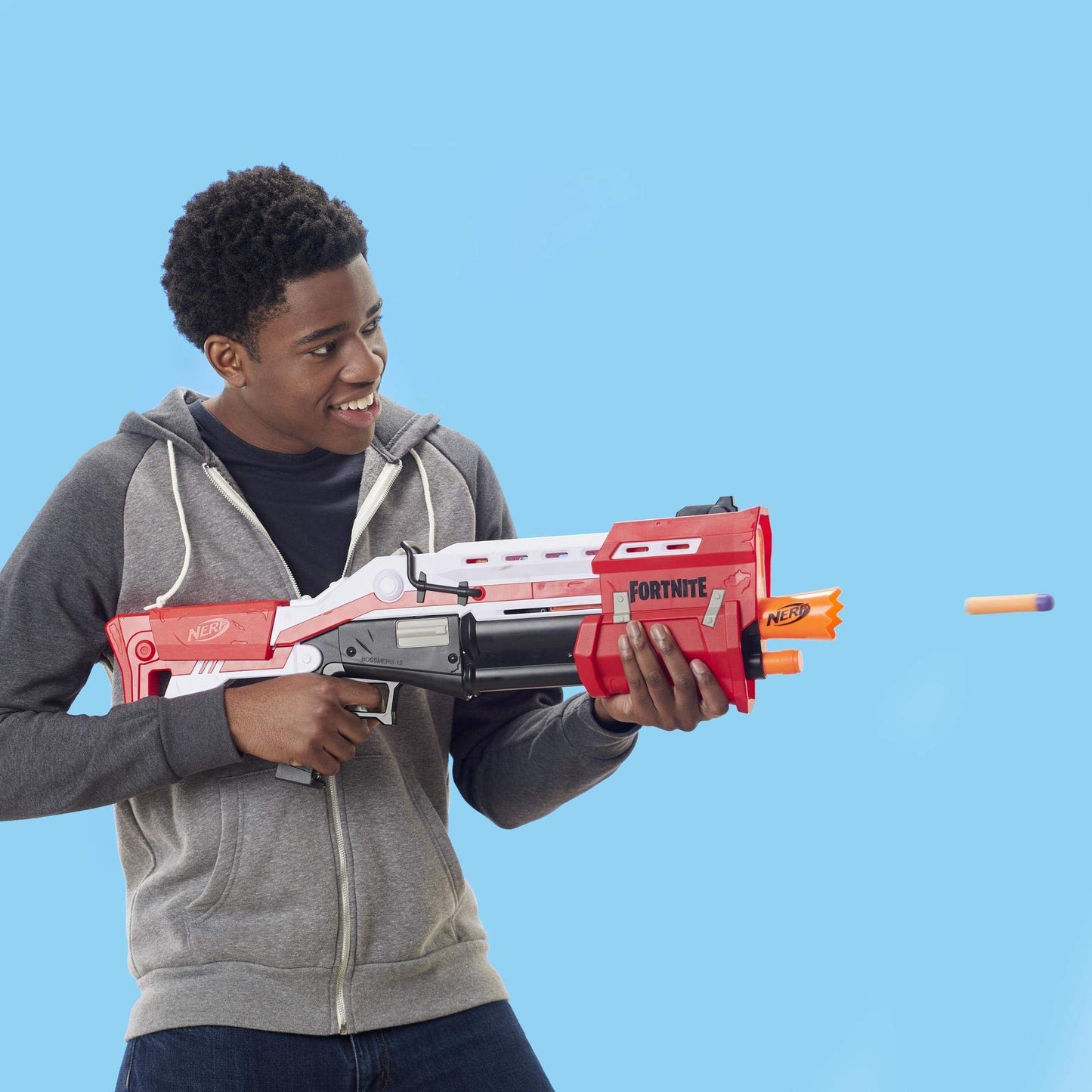 NERF Hasbro E7065EU4 TS Pump-Action Blaster, 8 Mega Fortnite Darts, Dart Storage Compartment - For Teens and Adults Red.