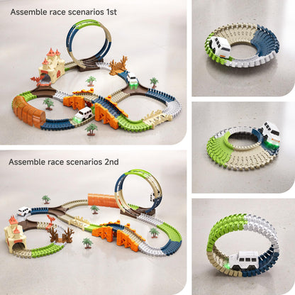 TUMAMA Children's Race Track Toy, gift for kids 3 4 5 6 7 years old. Racing toy, track toy vehicles with Magic House, Tunnel, 2 light-up electric cars.