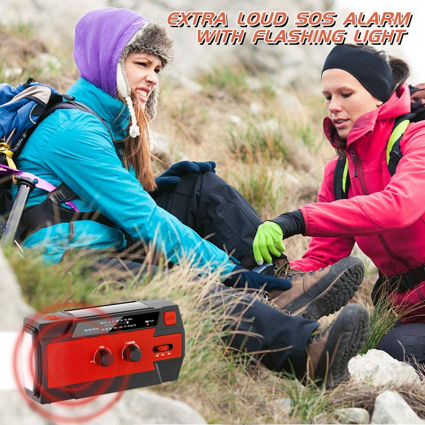 YIKANWEN Solar Radio, AM/FM Crank Radio Portable USB Emergency Radio with 4000mAh Rechargeable Battery and Hand Crank Dynamo for Camping, Travel (Red)