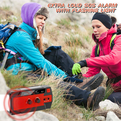 YIKANWEN Solar Radio, AM/FM Crank Radio Portable USB Emergency Radio with 4000mAh Rechargeable Battery and Hand Crank Dynamo for Camping, Travel (Red)