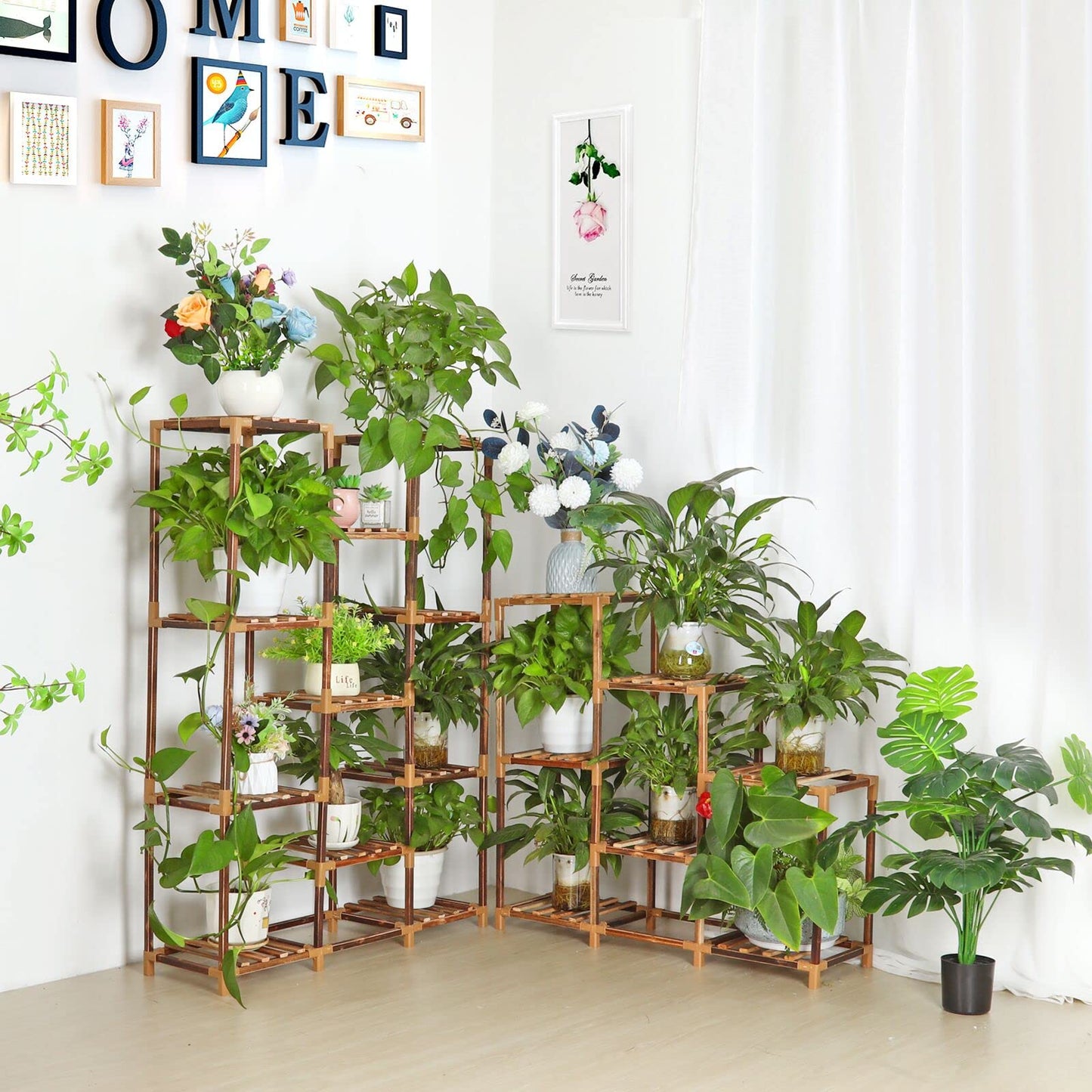 VIEWALL wooden plant shelf flower stand multifunctional creative wooden flower ladder decoration plant stand for indoor outdoor balcony living room office garden 7 tiers