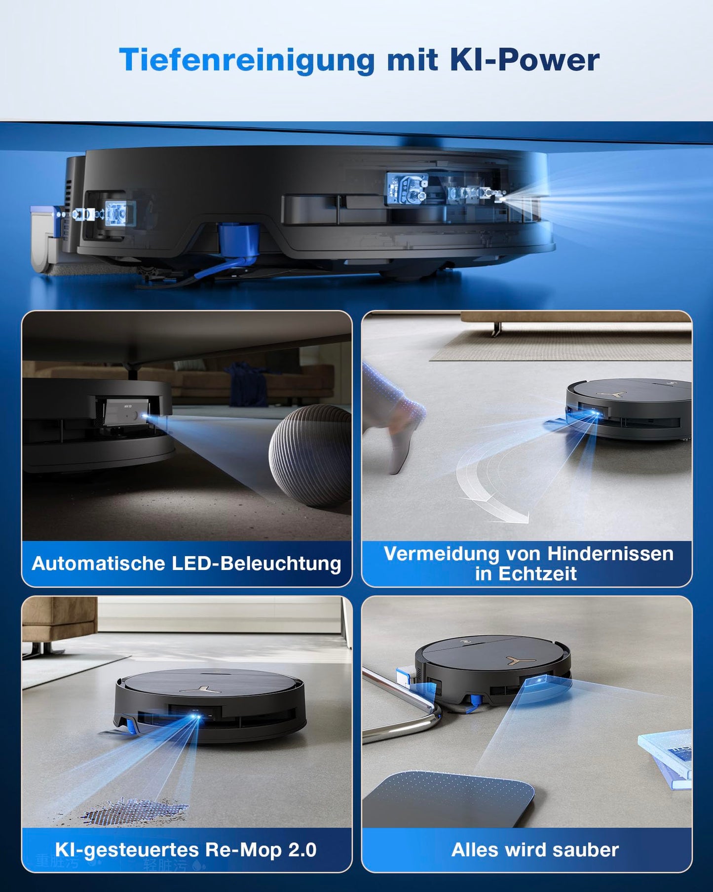 ECOVACS DEEBOT X9 PRO is a robot vacuum cleaner with mopping function, 16,600 Pa suction power, OZMO Roller, ZeroTangle 3.0, TruEdge 2.0, hot water mopping, hot air drying, All-in-One Omni Station, and YIKO-GPT.