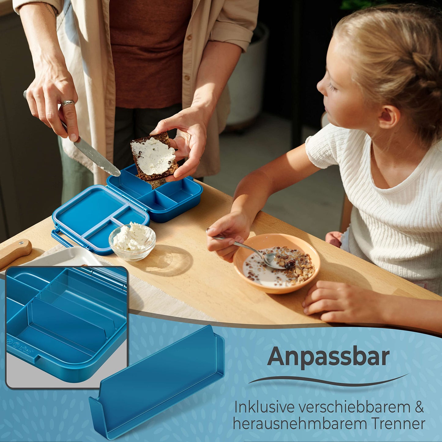 My Vesperbox - MINI BIA - Bento Box for Kids - NEW MODEL - more compact and lighter - Leakproof & BPA Free - Lunchbox - Snack box - for preschool and school (Petrol - T-Rex) 17x12.5x4.5cm