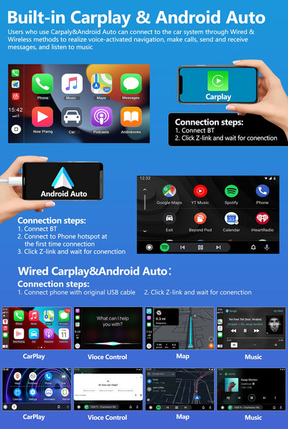 CAMECHO Android 13 car radio with Carplay for VW Golf 5 Golf 6 Polo Tiguan, 7-inch screen Double Din radio with navigation/Android Auto/FM RDS/Bluetooth/HiFi and USB + rearview camera