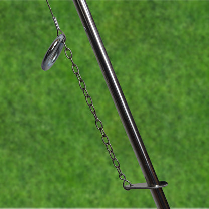 Three-legged swing grill including 60 cm stainless steel grate from German production.