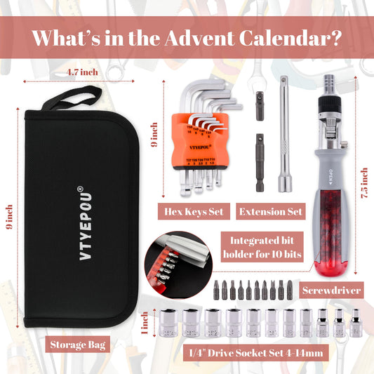 VTYEPOU Advent Calendar Tool Christmas Calendar for Men - Screwdriver Set Advent Calendar for Adults - 2024 Christmas Gifts Surprise