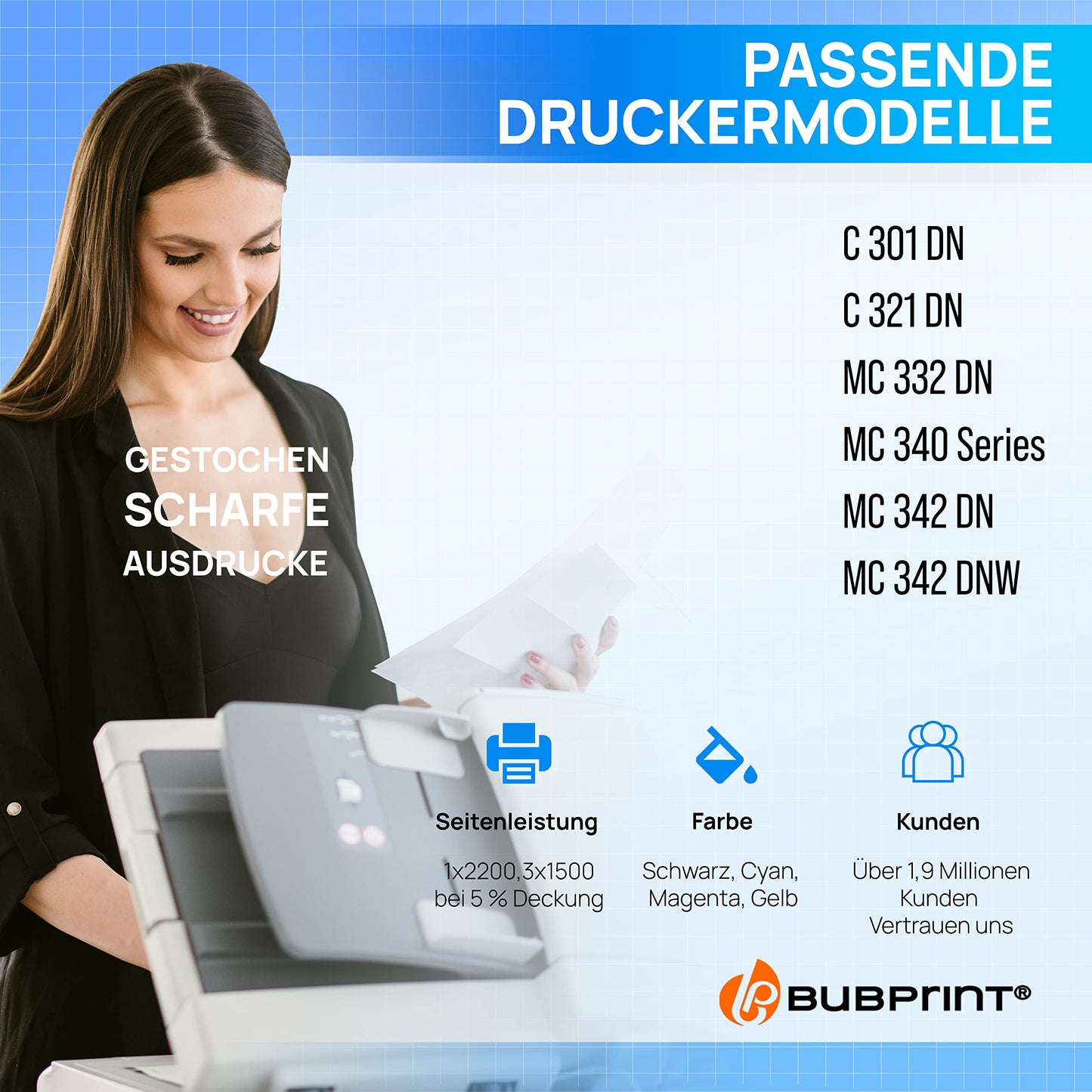 Bubprint 4 Toner compatible as replacement for Oki C301 C301DN C321 C321DN MC332 MC332DN MC340 MC342 MC342DN MC342DNW - 44973536 44973535 44973534 44973533 Set
