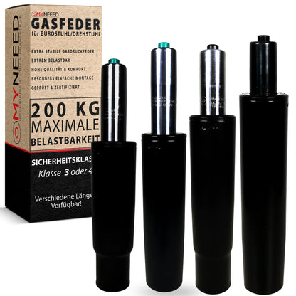 MYNEED gas spring for office chair - Gas spring load capacity up to 200 kg - Gas damper for swivel chair, executive chair, stool, desk chair - Gas spring column office chair, standpipe length: 230 mm Black