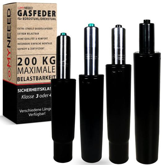 MYNEED gas spring for office chair - Gas spring load capacity up to 200 kg - Gas damper for swivel chair, executive chair, stool, desk chair - Gas spring column office chair, standpipe length: 230 mm Black