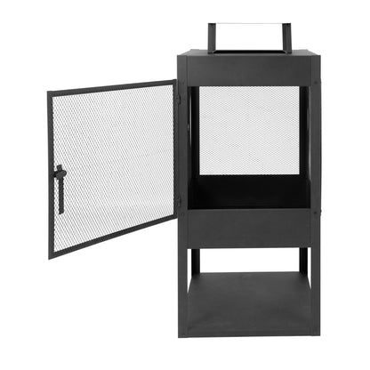 MaxxGarden Helios garden fireplace - patio fireplace - outdoor fire pit - with spark protection for relaxation - with steel grid - firewood storage space in the bottom compartment - Ø45x100 cm - black