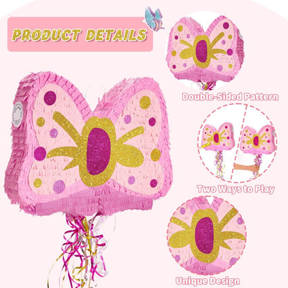 WERNNSAI Fly Piñata - Pink glitter fly piñata birthday party decor for girls kids piñata with stick and blindfold birthday party decor piñata with pull string accessories with princess theme