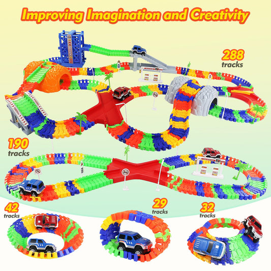 Racing track children's toy for ages 3-5 with 2 toy cars, 309-piece car track raceway for boys ages 3-7, racing gift for boys and girls ages 3-5, 505cm length race track.
