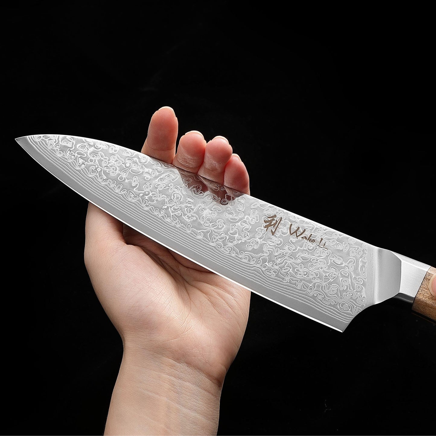 Wakoli Oribu Kiritsuke Knife 20 cm - Kitchen knife made of 67 layers - Damascus knife with VG10 core, extra sharp, olive wood handle, versatile for meat, fish, vegetables, gift box, full tang knife sharp