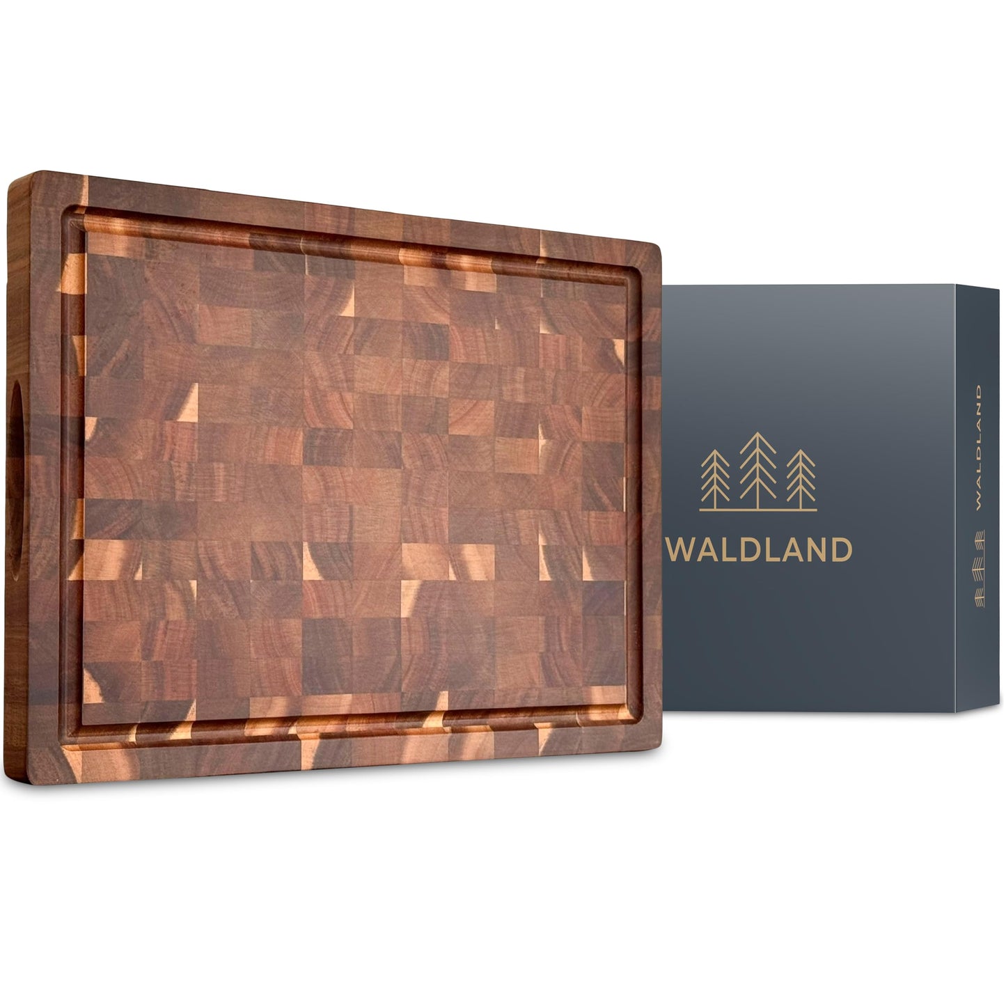 WOODLAND Premium Cutting Board Wood Large 40 x 30 x 3 cm I made of sturdy acacia wood I Wooden Kitchen Board I thick cutting board with juice groove I End Grain I End Grain