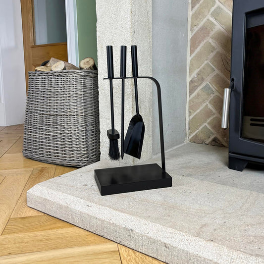 JVL Belmont modern fireplace tool set, Steel, black, 23 x 15 x 45 cm, 3 pieces