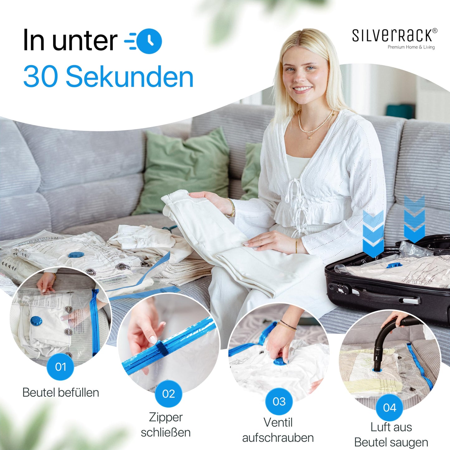 SilverRack vacuum bags for comforters [6 pack] in (90x130 cm) - pillow vacuum bags - storage vacuum bags for clothes - vacuum bag vacuum cleaner