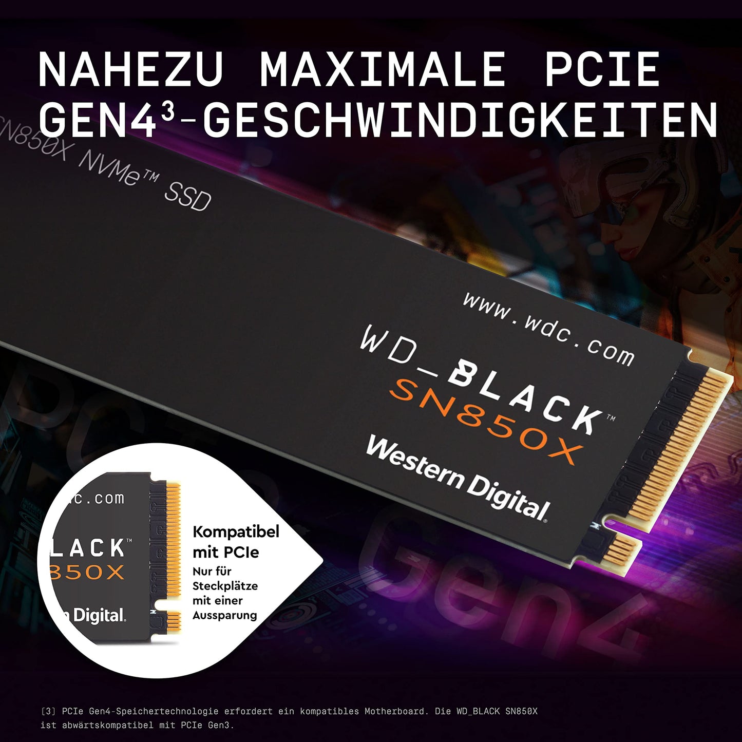 WD_BLACK SN850X NVMe SSD 2TB internal SSD (Gaming storage, PCIe Gen4 technology, Read 7,300 MB/s, Write 6,600 MB/s) Black