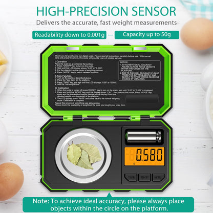 ORIA Digital Fine Scale, 50g/0.001g Milligram Scale, Mini Pocket Scale with 50g Calibration Weights & Tweezers, Tare Function, 6 Weight Units, for Kitchen, Experiments, Jewelry