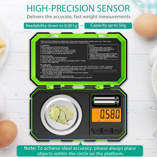 ORIA Digital Fine Scale, 50g/0.001g Milligram Scale, Mini Pocket Scale with 50g Calibration Weights & Tweezers, Tare Function, 6 Weight Units, for Kitchen, Experiments, Jewelry