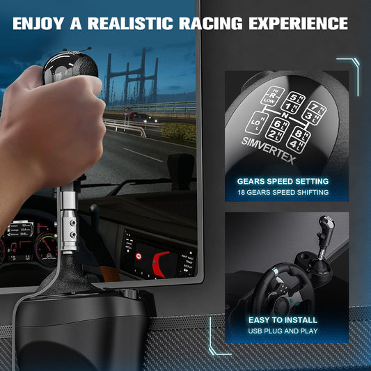 Aikeec USB Shifter Knob, 18 speed gear shift knob for Euro Truck Simulator 2 ATS ETS2, Truck Driver gear shift knob for Logitech G29 G27 G25 G920 G923 THRUST MASTER TH8A - Black