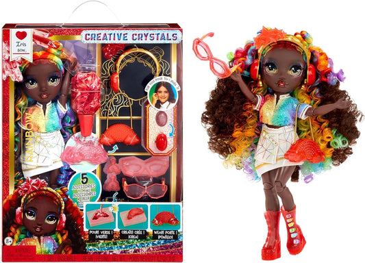 Rainbow High Creative Crystals Iris - 28 cm fashion doll with Make It Kit for crystal accessories, Ring for You, craft, resin playset, gift for kids 8+, Not EDIBLE