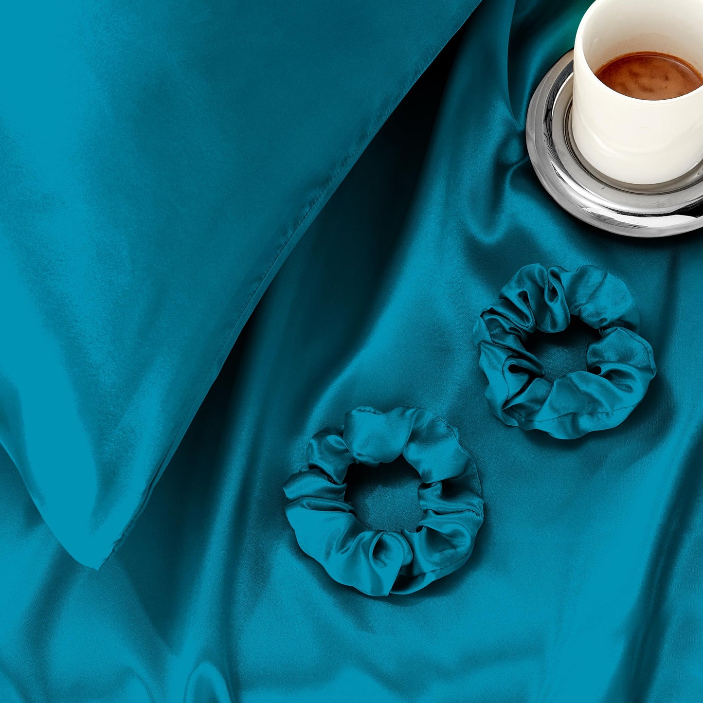 Be well satin pillowcase 65x65 2 pack, as soft as silk pillowcase, vegan silk pillowcase cover for hair and skin with 2 hair ties, blue-green.
