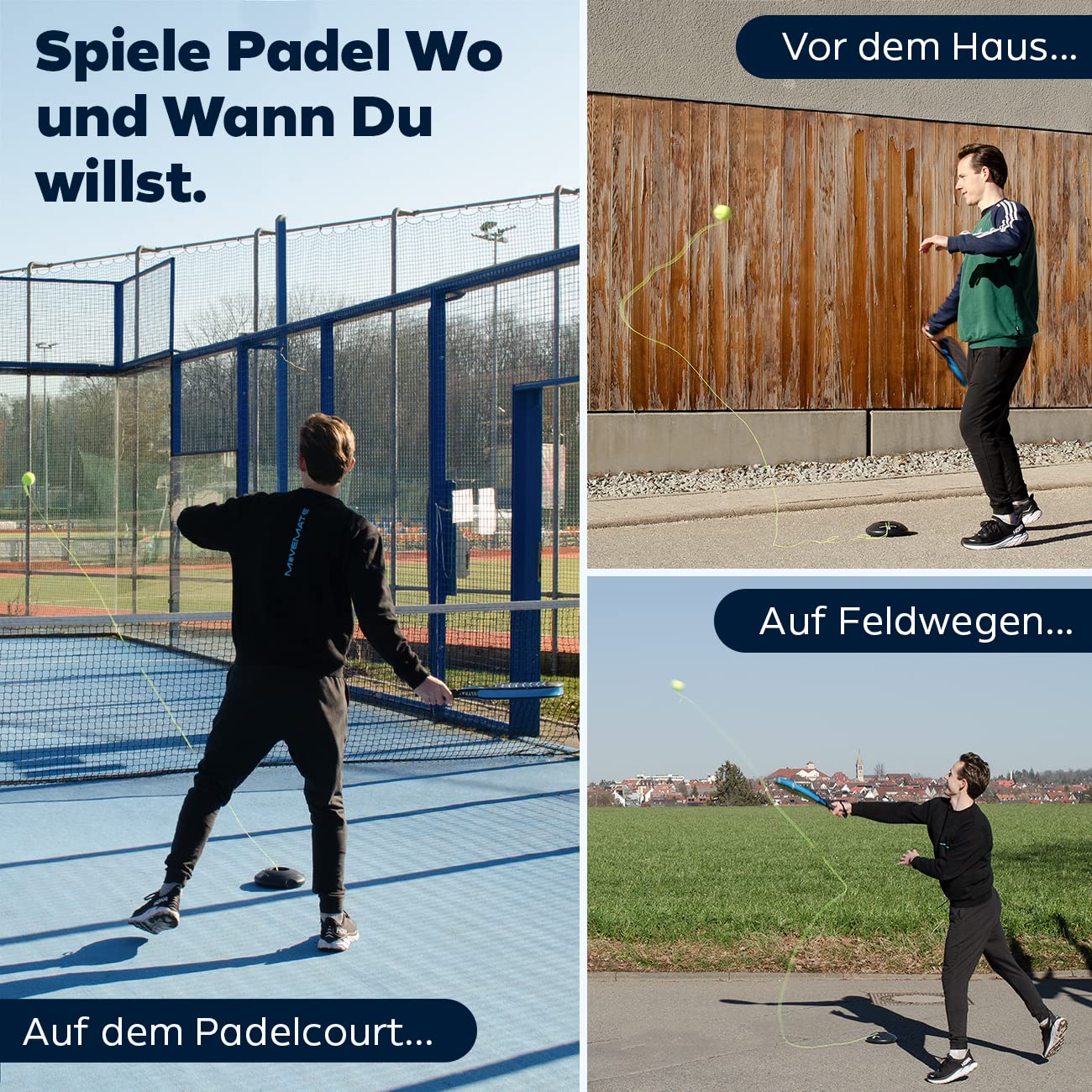 MOVEMATE Padel Trainer Set with Wilson® Padel ball | innovative ball game for outdoor, garden, park for kids & adults | includes carrying bag & instructional videos