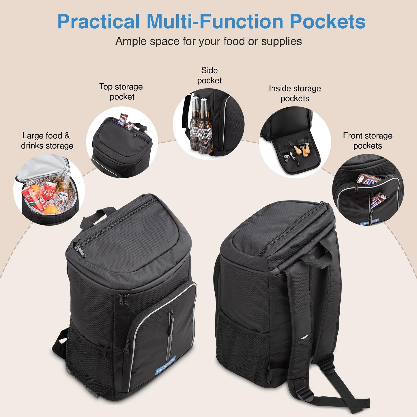 Modux 30L cooling backpack thermal backpack - Insulated cooler bag keeps food hot or cold - Perfect for camping, picnicking, and grilling cooler bag.