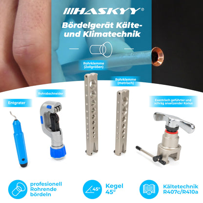 HASKYY Flaring Tool I 5-19MM I 1/8'-3/4' I Flaring Device Swivel Flaring Tool Air Conditioning R407c R410a with Pipe Cutter