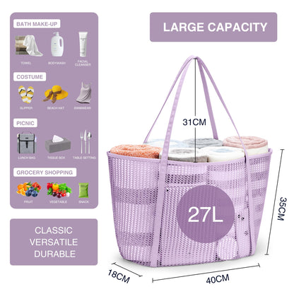 KALIDI FANCY FOREST Foldable Mesh Beach Bag XXL Family, Large Beach Bag Bath Bag Shopper Bag Women for Vacation Sauna Sport, Purple