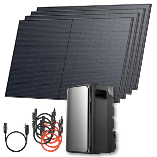 Solarway® 2000Wp / 800W balcony power plant with 1.9kWh storage outlet - 1.9 kWh EcoFlow STREAM Ultra - Complete solar system set - 500W solar modules & EcoFlow storage & accessories