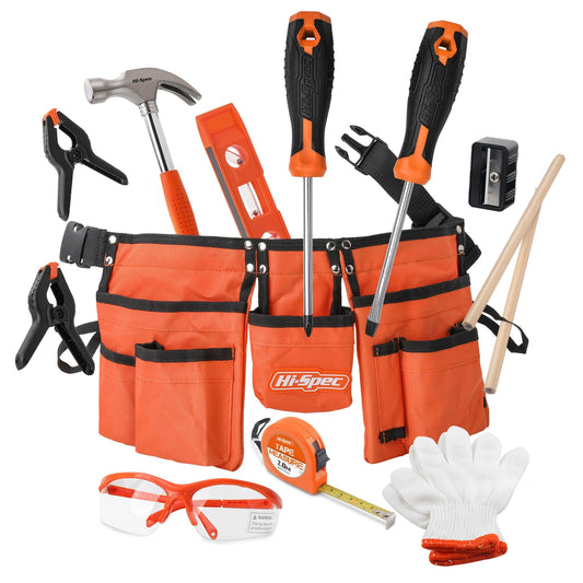 Hi-Spec 16-piece tool set for kids - with tool belt, work gloves, safety goggles, and real tools - perfect gift for little DIY enthusiasts, DIY projects, educational toy for children