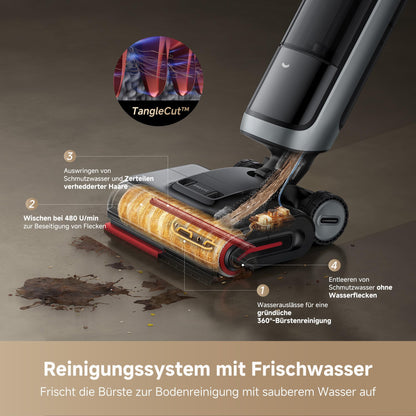 Dreame H15 Pro Heat wet and dry vacuum cleaner, 85°C water, GapFree AI robot arm, RGB detection, 22,000 Pa suction power, hair detangling, 100°C brush cleaning, 5min 90°C drying, app control.