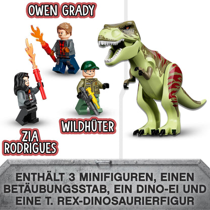 LEGO Jurassic World T. Rex Escape, dinosaur toy for ages 4+, set includes large dino figure, helicopter, airport, and toy car, perfect gift for Jurassic Park movie fans 76944