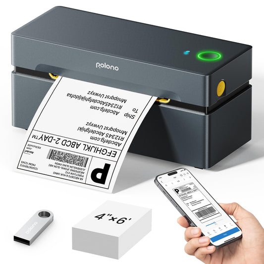 POLONO Bluetooth label printer, labeling device 4x6 DHL label printer, label printer for iOS, Android, Windows, and Mac, compatible with Amazon, eBay, Shopify, Etsy, USPS (Grey)