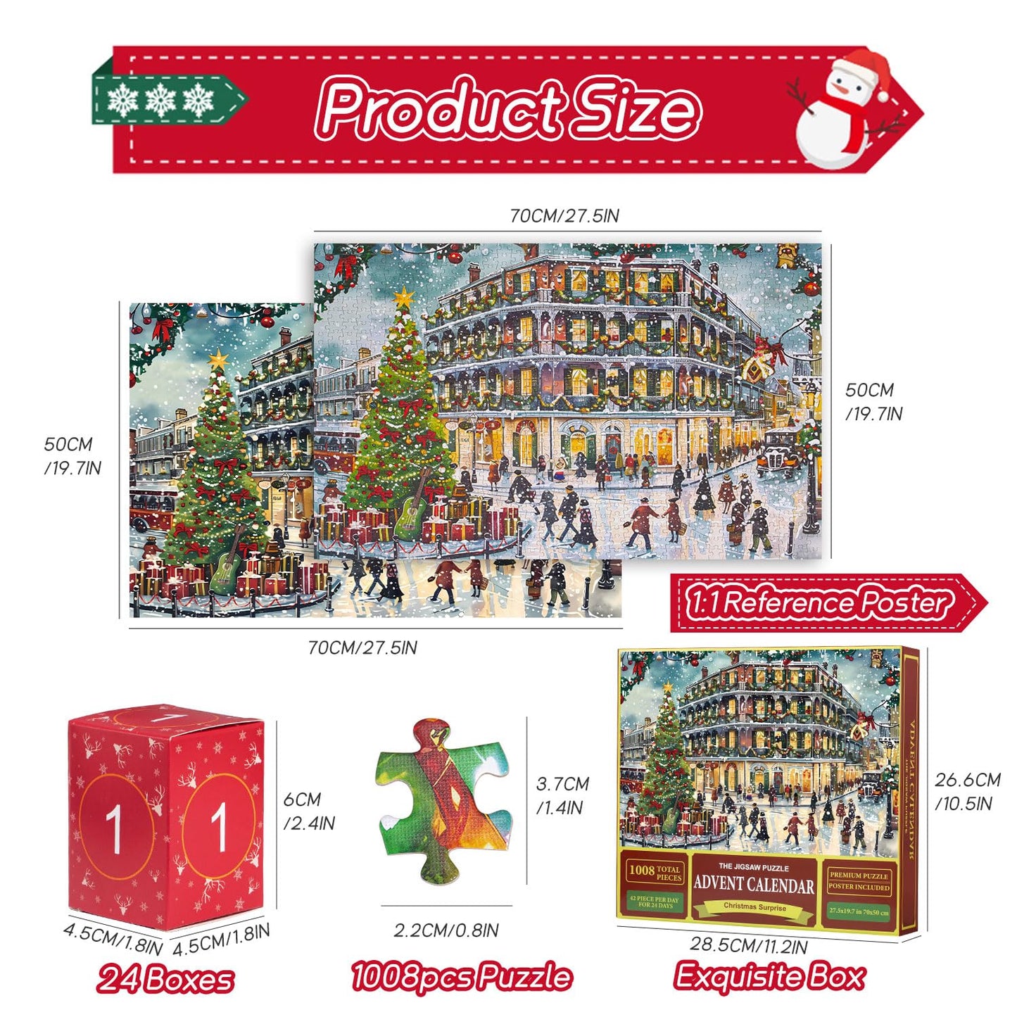 Puzzle Advent Calendar 2024 for kids and adults - 24 days Christmas calendar countdown with 1008 pieces Christmas puzzles, Christmas gifts for boys, girls, women, and men.