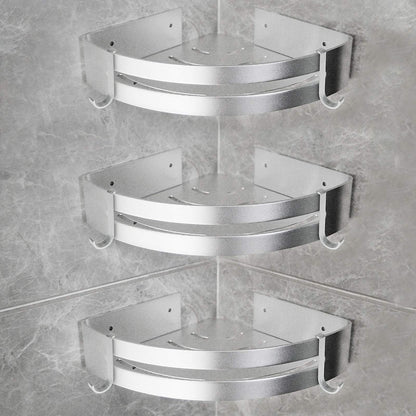 Yorbay shower shelf without drilling with mounting material, shower corner shelf without drilling, triangle bathroom shelf made of aluminum with hooks, bathroom shelf 3 piece set.