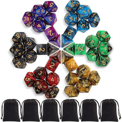 iFergoo Polyhedral Dice Set, 6 x 7 (42 Pieces) Color Game Dice with 6 Black Drawstring Bags for Dungeons and Dragons DND RPG MTG Tabletop Games, 6 Sets of D4 D6 D8 D10 D% D12 D20