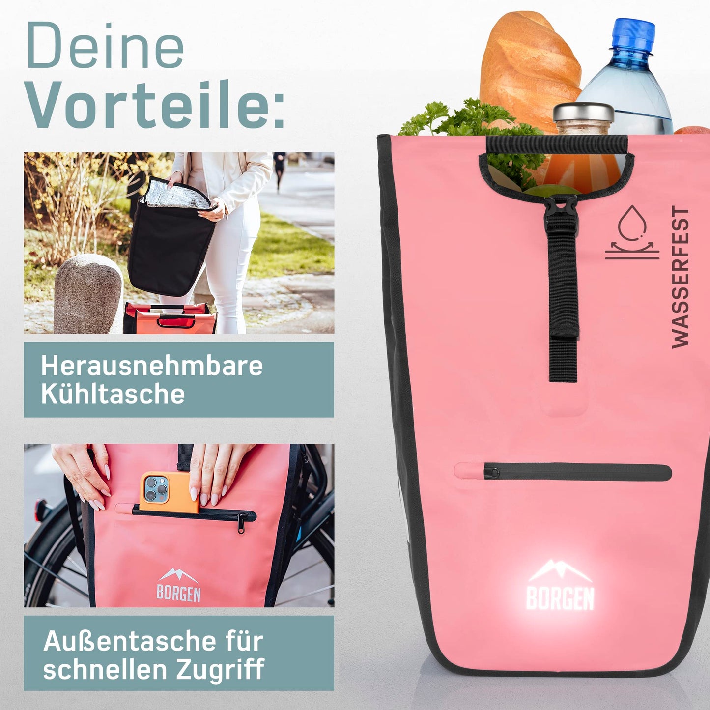 Borrow bicycle shopping bag for luggage rack with removable cooling insert - Can be used as a luggage carrier bag, bike bag, carry bag 23 liters.