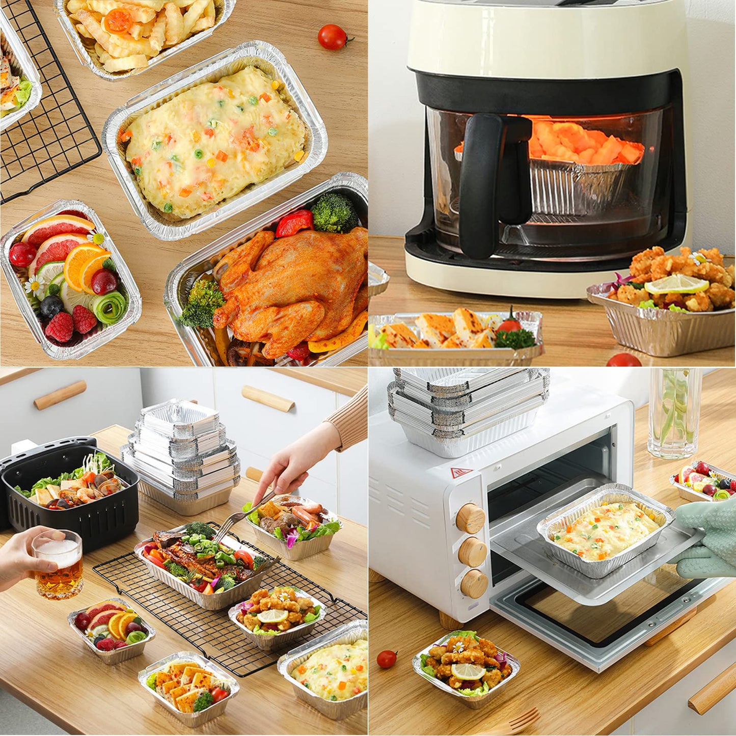 30pcs Aluminum Foil Grill Pans, Grilling Trays Aluminum 1750ml/700ml/410ml, Disposable Aluminum Pans With Lids, Reusable Aluminum Grill Pans For Cooking (Silver-255-30pcs/with lids)