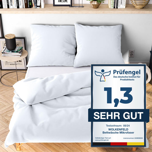 Cloud field bedding 200x200 white - cuddly soft & wrinkle-free - ÖKO-TEX certified - 1x duvet cover + 2x pillowcase 80x80 - winter bedding
