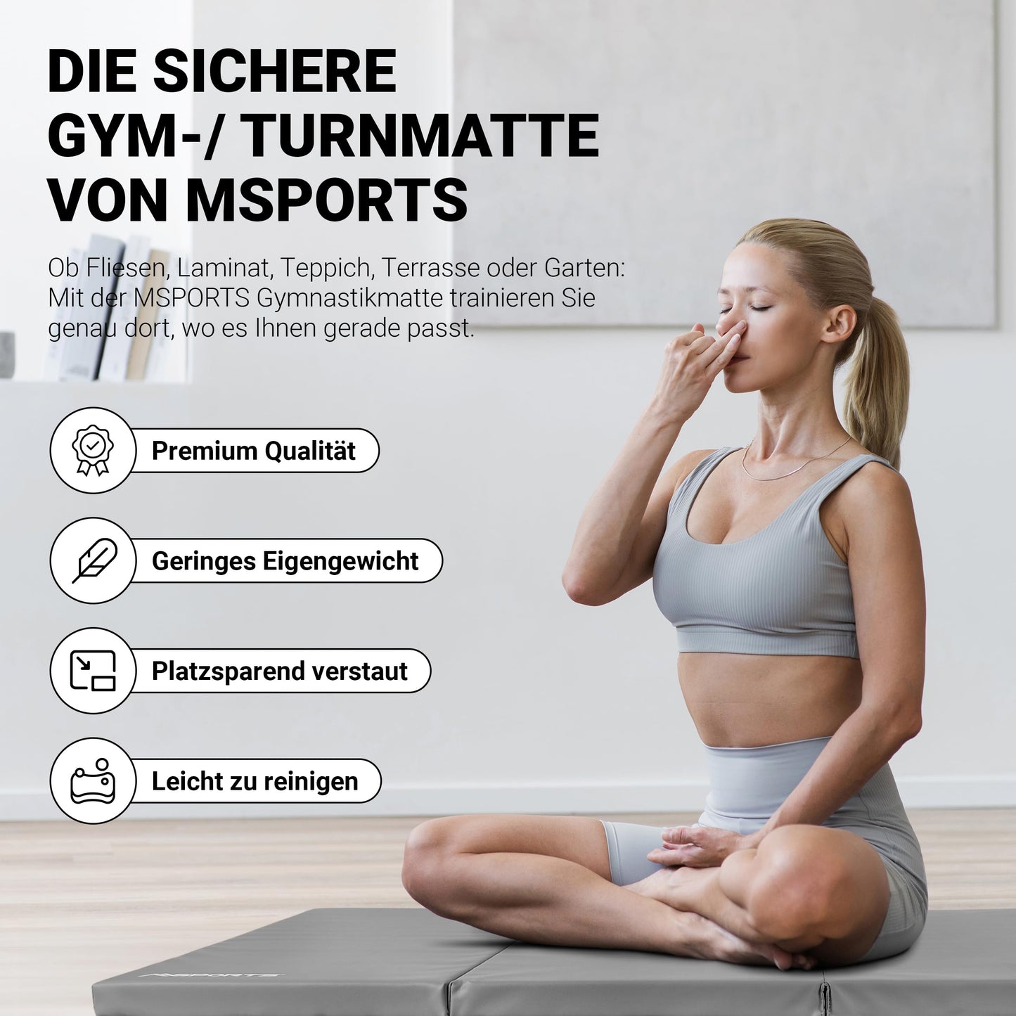 MSPORTS Gymnastics Mat Premium foldable floor mat 190 x 80 x 5 cm Sports mat for home children adults (Gray, 190 x 80 x 5 cm)