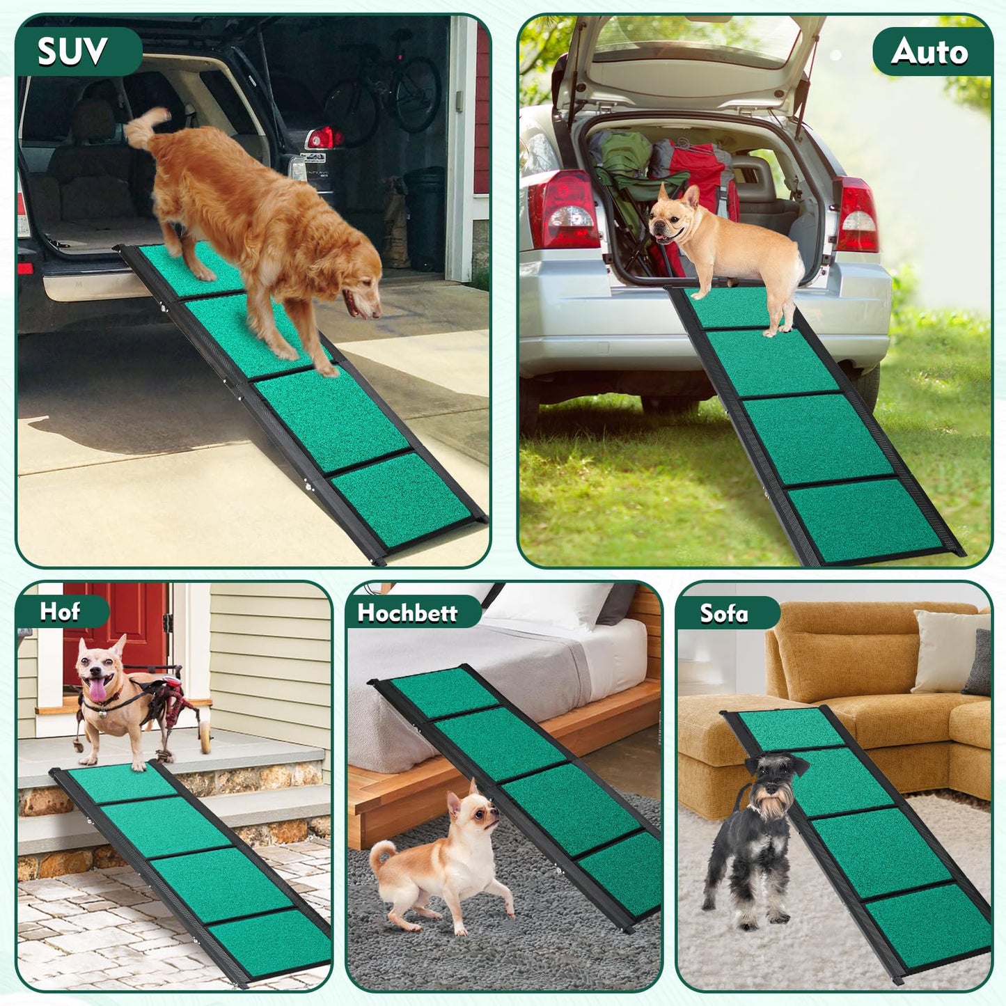 170cm dog ramp, foldable dog ramp for cars with non-slip carpet surface, dog stairs for SUVs, trucks & outdoor stairs, portable & durable dog ramp for large dogs up to 110kg.